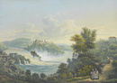 Blick auf den Rheinfall. Aquatinta, koloriert (19.Jh)